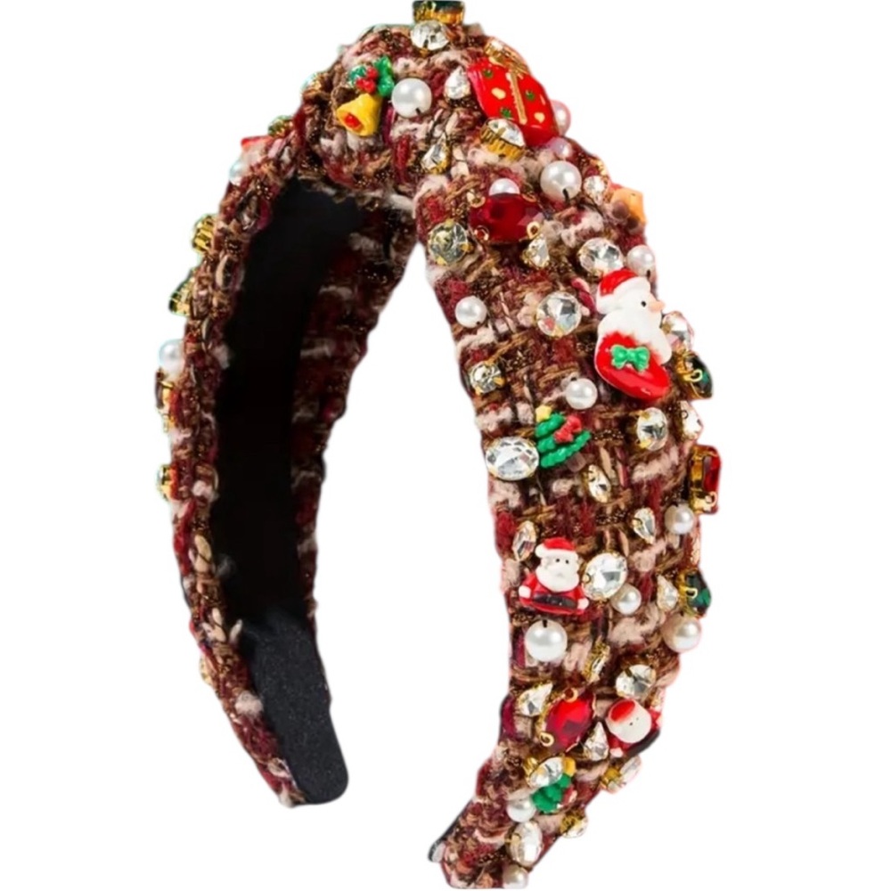 Dark Coffee Faux Pearls & Rhinestones Christmas Headband
